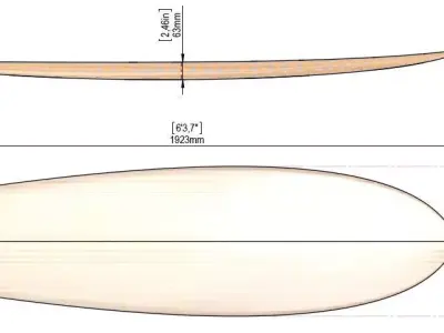 FishTemplate-Board diagram showing measurements of surfboard Free 3D model