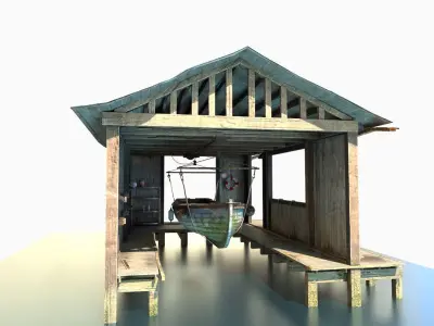Boathouse hut on stilts 3D model