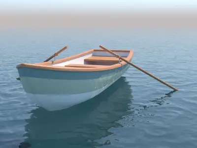 Rowboat wooden boat floating on water 3D model
