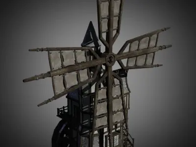 Windmill and Water wheel Game Ready Low-poly 3D model