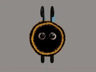 Cute 3d Bee cartoon character with fur for games and etc Low-poly 3D model