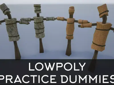 Lowpoly sack and Reed Practice Dummies Low-poly 3D model