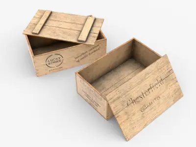 Cigarettes Wooden Boxes WWII Low-poly 3D model