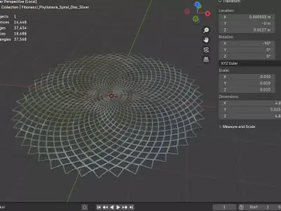 Fibonacci Phyllotaxis Spiral Disc - Silver Metal Low-poly 3D model