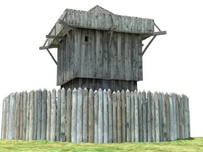Medieval wooden motte castle with keep and ditch Low-poly 3D model