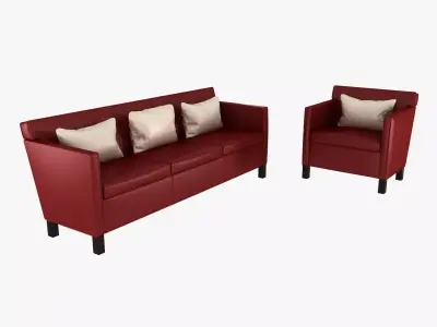 Knoll Krefeld leather sofa and chair 3D model