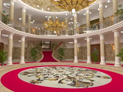 Interior Model ornate lobby with carpet 3D model