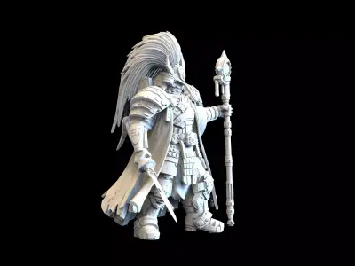 Sci-Fi Dark Priest STL Grimdark Warrior Miniature with Staff  3D print model