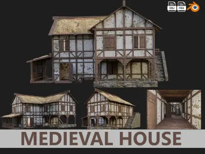Medieval Old House 4K GameReady Pack 05 to 08 Low-poly 3D model