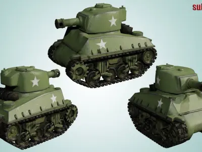 Mini Sherman Tank Low-poly 3D model