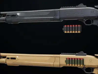 Long Shotgun 04 Black and Sandal Single Mat All PBR Unity UE Textures 3D model