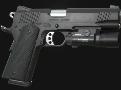 Kimber Custom TLE RL II 1911 and SureFire X300U-B - Game Asset Low-poly 3D model