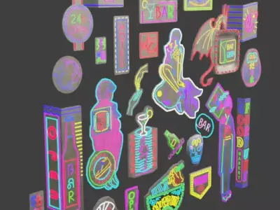 Cyberpunk Neon Board Set Low-poly 3D model