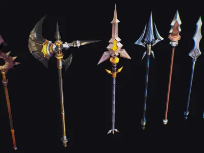 Spear Pike Lance Corbin War Scythe Halberd Glaive Hook Low-poly 3D model