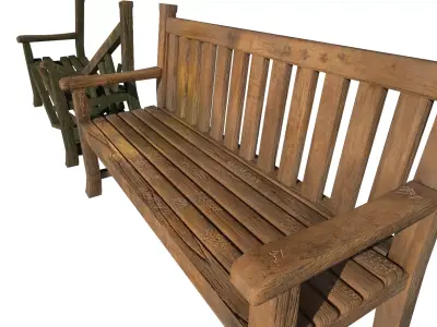 Wooden Bench Pack - Intact and Broken - Unity Prefabs - Low-poly 3D model