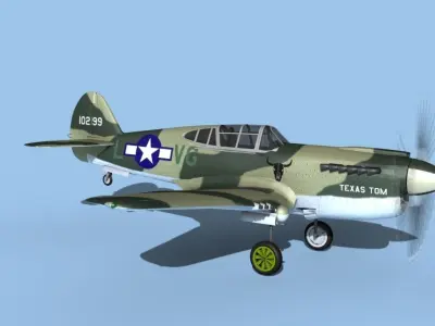 Curtiss P-40F Warhawk USAAF Texas Tom 3D model