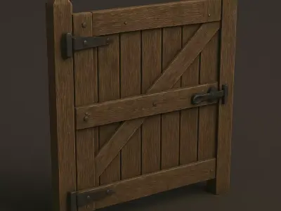 Rustic Wooden Fence Gate 3D Model 3D model