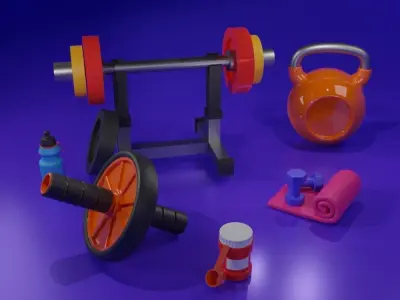 Fun and Vibrant Gym 3D Toon Assets Free low-poly 3D model
