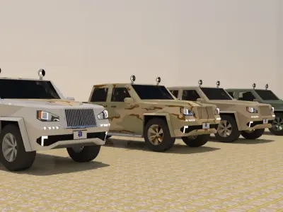 4 Door 4x4 Military Pick-up Truck Low-poly 3D model