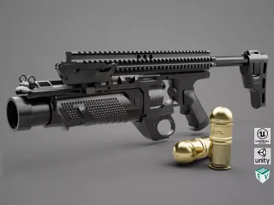 Grenade Launcher 05 Black All PBR Unity UE Textures Low-poly 3D model