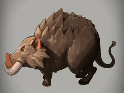 Wild boar in cartoon style Art Low-poly 3D model Low-poly 3D model