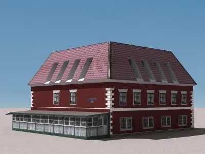 Building Lowpoly house with roof and tiled roof Low-poly 3D model