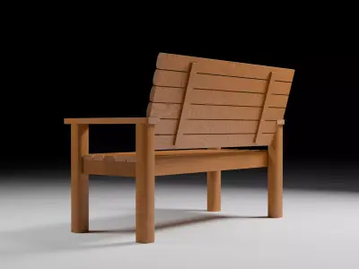 wooden bench Low-poly 3D model 11