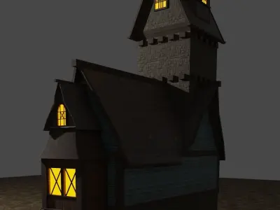 Medieval House Wood and Bricks Tower House Exterior 3D model