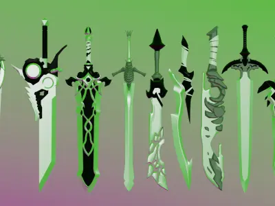 100 Fantasy Weapons Basemesh Pack V6 Low-poly 3D model