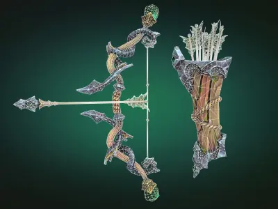 Coastal bow and quiver Low-poly 3D model