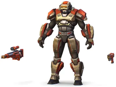 Cartoon Sci-Fi Cyborg Drone Sniper Soldier Low-poly 3D model