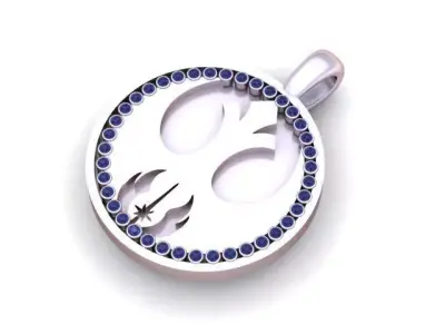 The Rebel Order  White Gold Medallion with Blue Sapphire Halo 3D print model