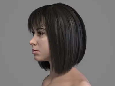 Realistic Brown Black Bob Hair with Bangs 3D Model