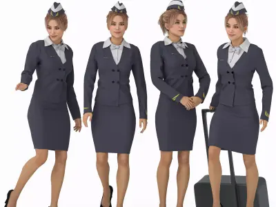 tewardess - Air Hostess Character - 4 Poses  Low-poly 3D model