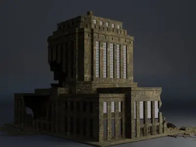 DESTROYED BUILDING CLASSICAL APOCALYPSE WAR RUINED 08 Low-poly 3D model