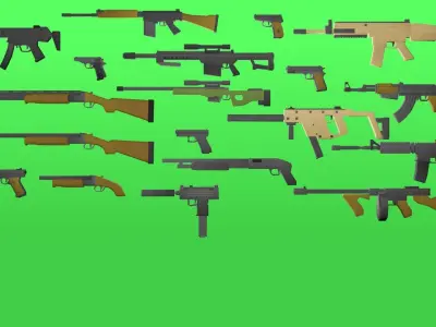 LowLY Poly - 19 Cartoon Guns Low-poly 3D model