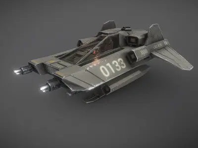 Light Assault Craft Fighter and Cockpit Low-poly 3D model