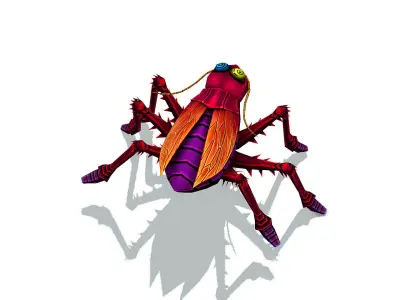Animated Funny Cartoon Crazy Insect Roach Low-poly 3D model