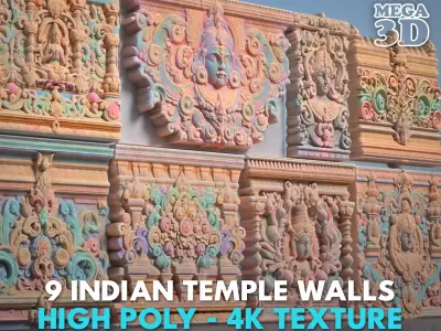 High poly Indian Temple Walls A - 240612 3D model