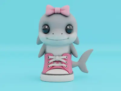 Baby Tralalero Tralala Girl Pink Italian brainrot Character Low-poly 3D model