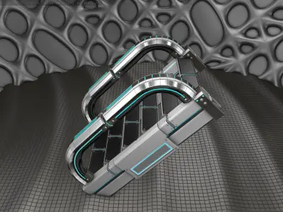 Sci-Fi Stairs - 10 - Silver Blue Neon Light Version Low-poly 3D model