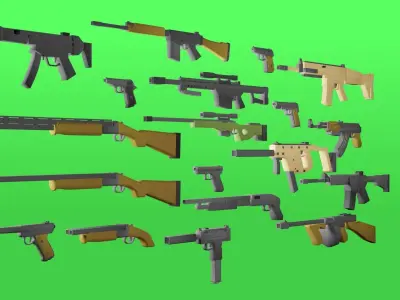 LowLY Poly - 19 Cartoon Guns Low-poly 3D model
