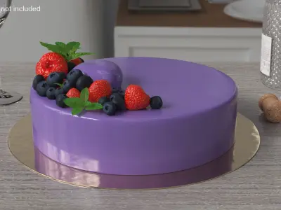 Glazed Round Cake with Mint and Berries 3D model