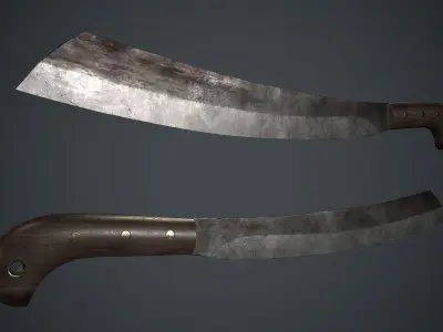 Long Machete Knife PBR Game Ready Low-poly 3D model
