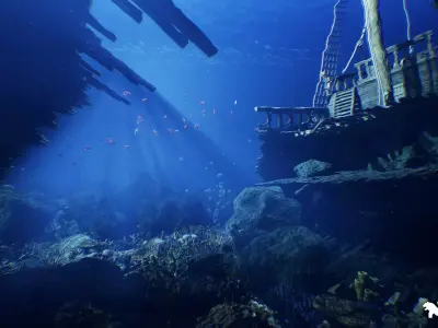 Underwater Sunken Ship Environment Low-poly 3D model