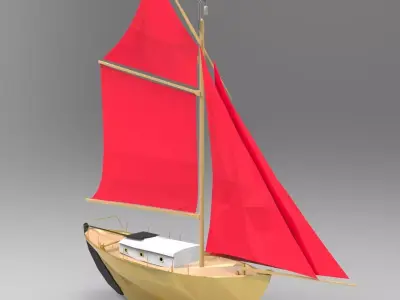 Flagship wooden sailboat with sails 3D model