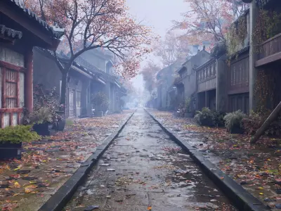 Asian ancient architecture street Low-poly 3D model Low-poly 3D model