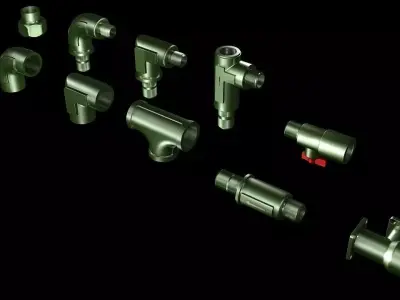 Pipe connectors and valves 3D model