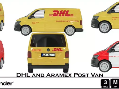 Volkswagen - Delivery Van 3D Model - for DHL - Aramex Low-poly 3D model