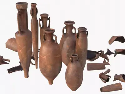 Amphora - Damaged Red Terracotta Low-poly 3D model
